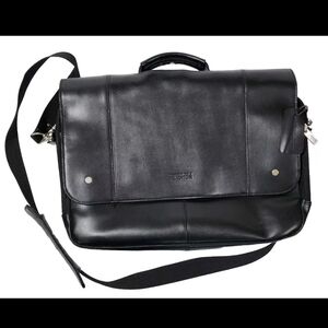 Kenneth Cole Reaction Leather Bag Case Messenger Black Large 16" Flapover Laptop